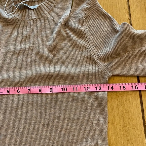 Hudson Women's wool Tan Crewneck Cutout Shoulder Stretchy Sweater new, as is L - Picture 12 of 16